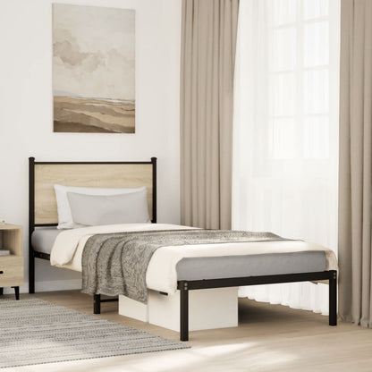 Sonoma Oak Metal Bed Frame 90x190 cm Single (No Mattress)