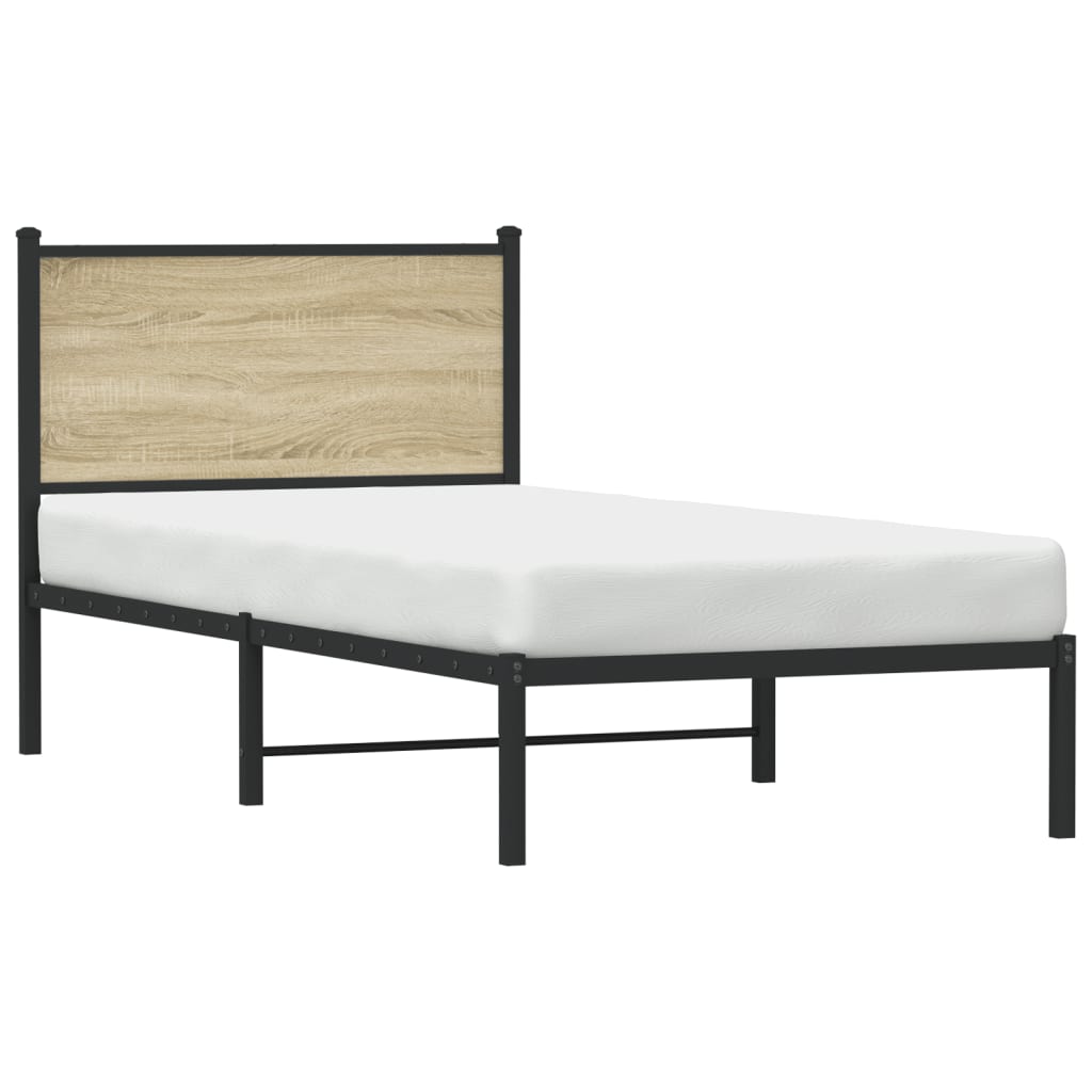 Sonoma Oak Metal Bed Frame 90x200 cm - No Mattress Included
