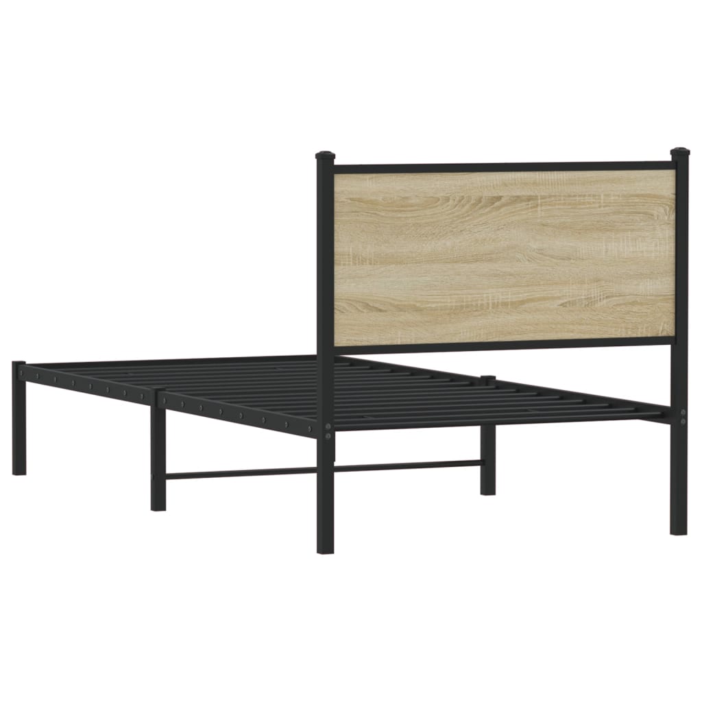 Sonoma Oak Metal Bed Frame 90x200 cm - No Mattress Included