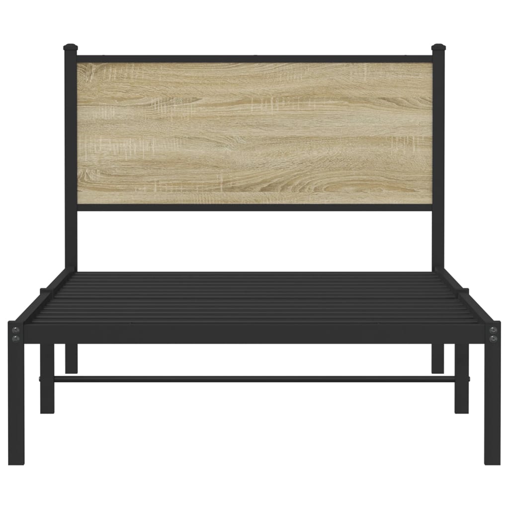 Sonoma Oak Metal Bed Frame 100x190 cm - Mattress Not Included