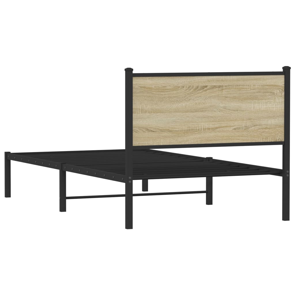 Sonoma Oak Metal Bed Frame 100x190 cm - Mattress Not Included