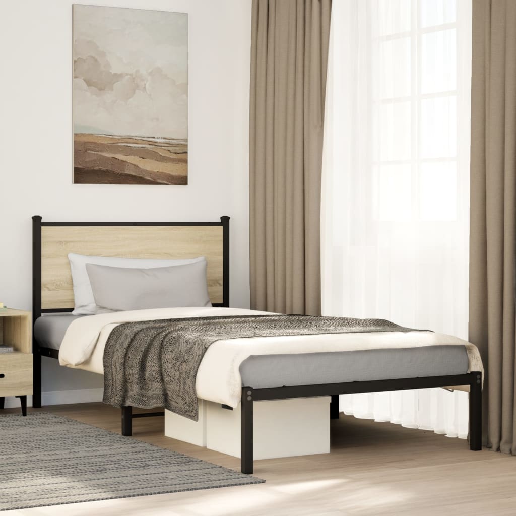 Sonoma Oak Metal Bed Frame 100x190 cm - Mattress Not Included