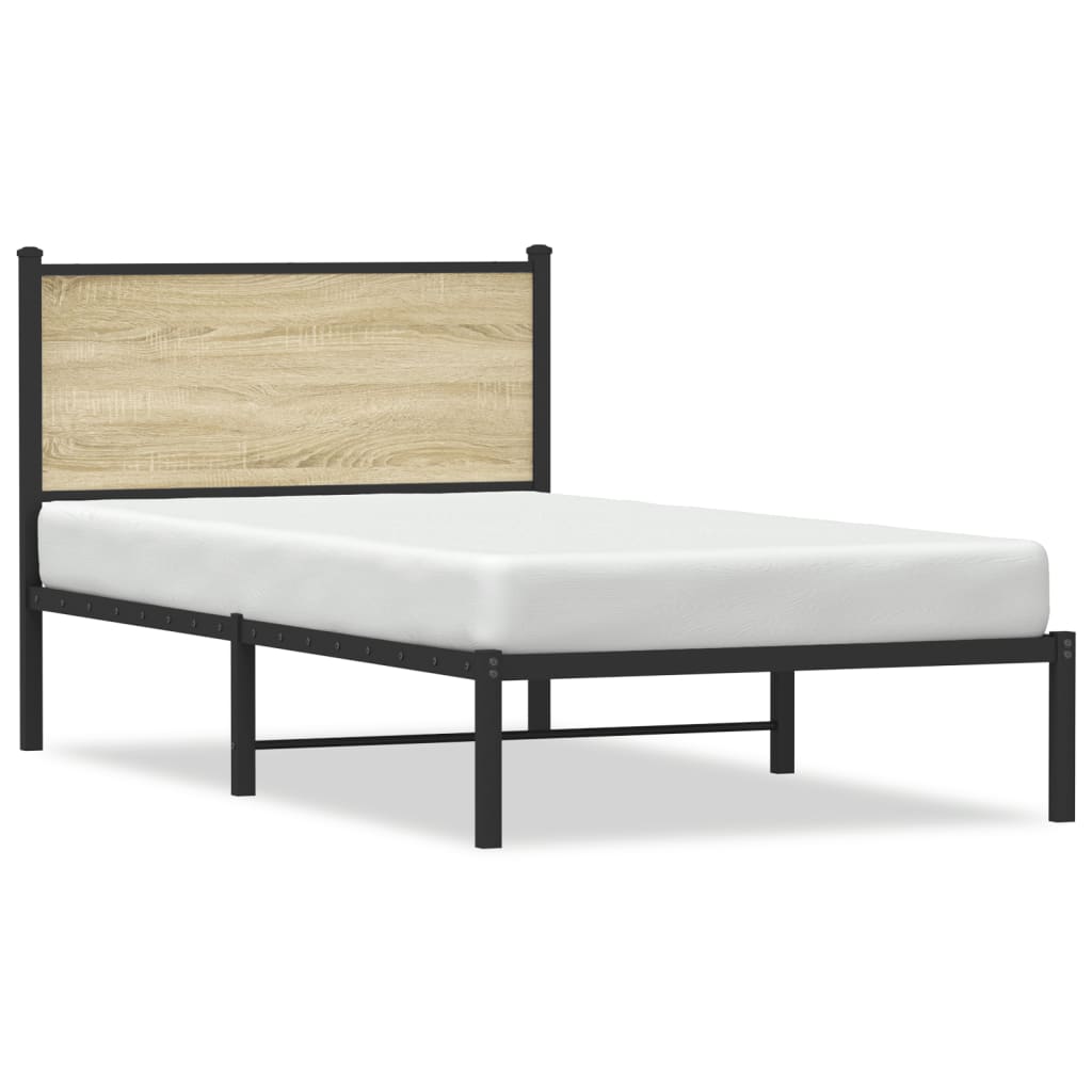 Sonoma Oak Metal Bed Frame 100x200 cm - No Mattress Included