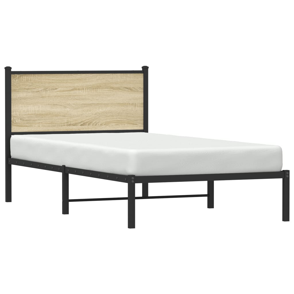 Sonoma Oak Metal Bed Frame 100x200 cm - No Mattress Included