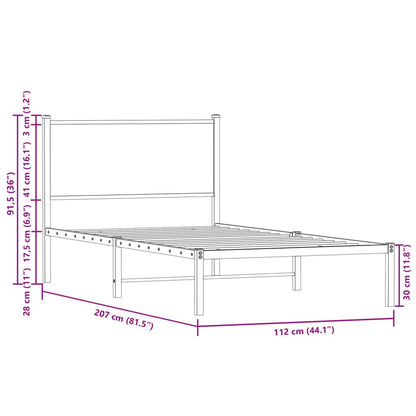 Sonoma Oak Metal Bed Frame 107x203 cm - No Mattress Included