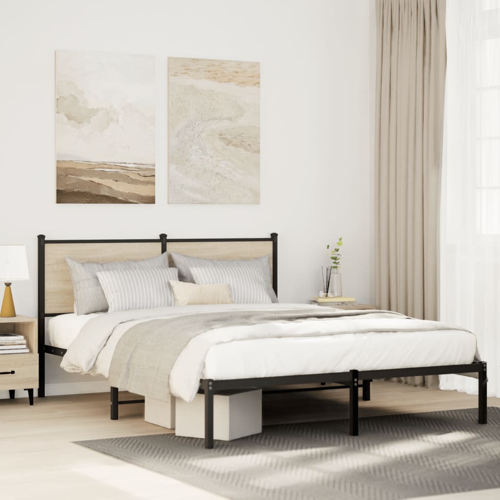 Sonoma Oak Metal Bed Frame 137x190 cm - No Mattress