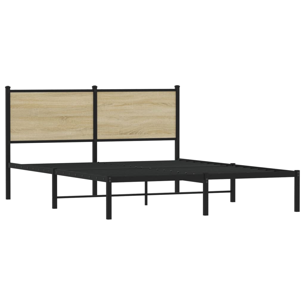 Sonoma Oak Metal Bed Frame 140x190 cm - No Mattress Included
