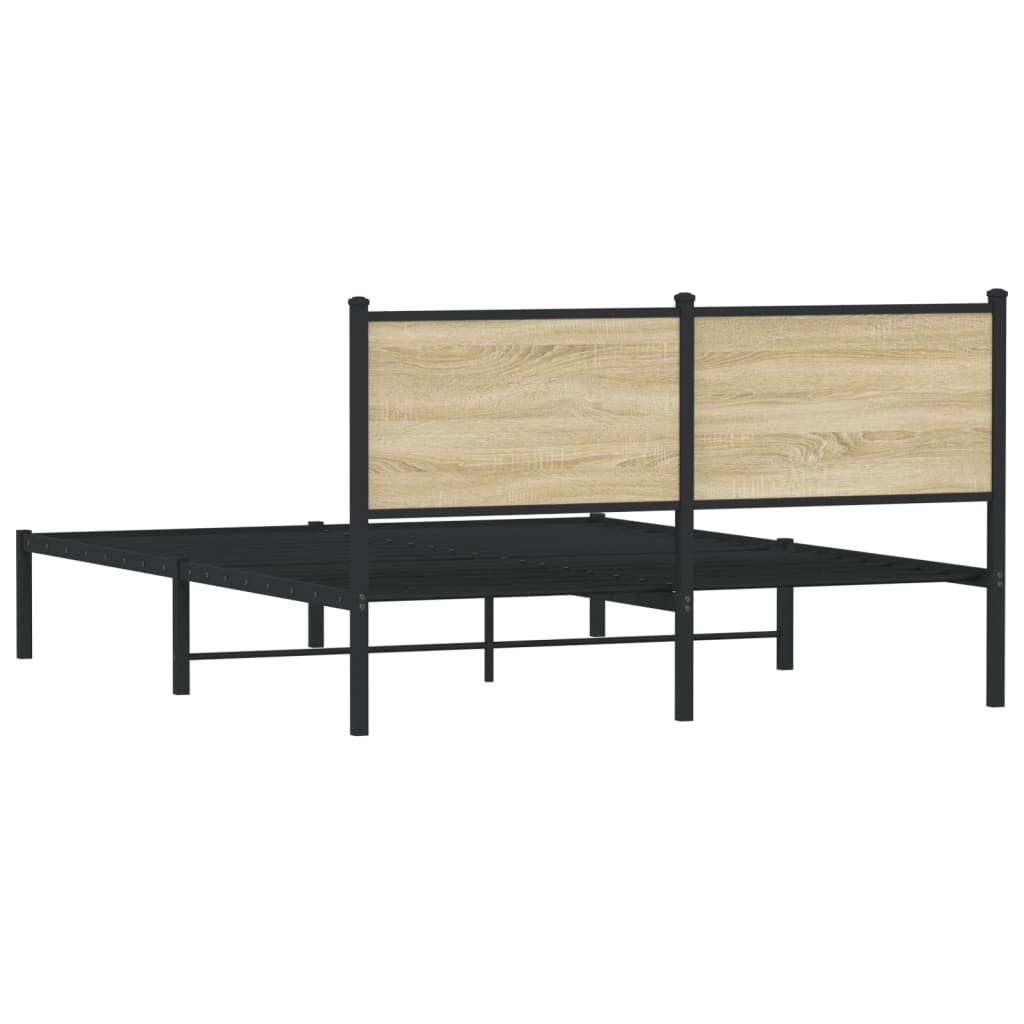 Sonoma Oak Metal Bed Frame 140x190 cm - No Mattress Included