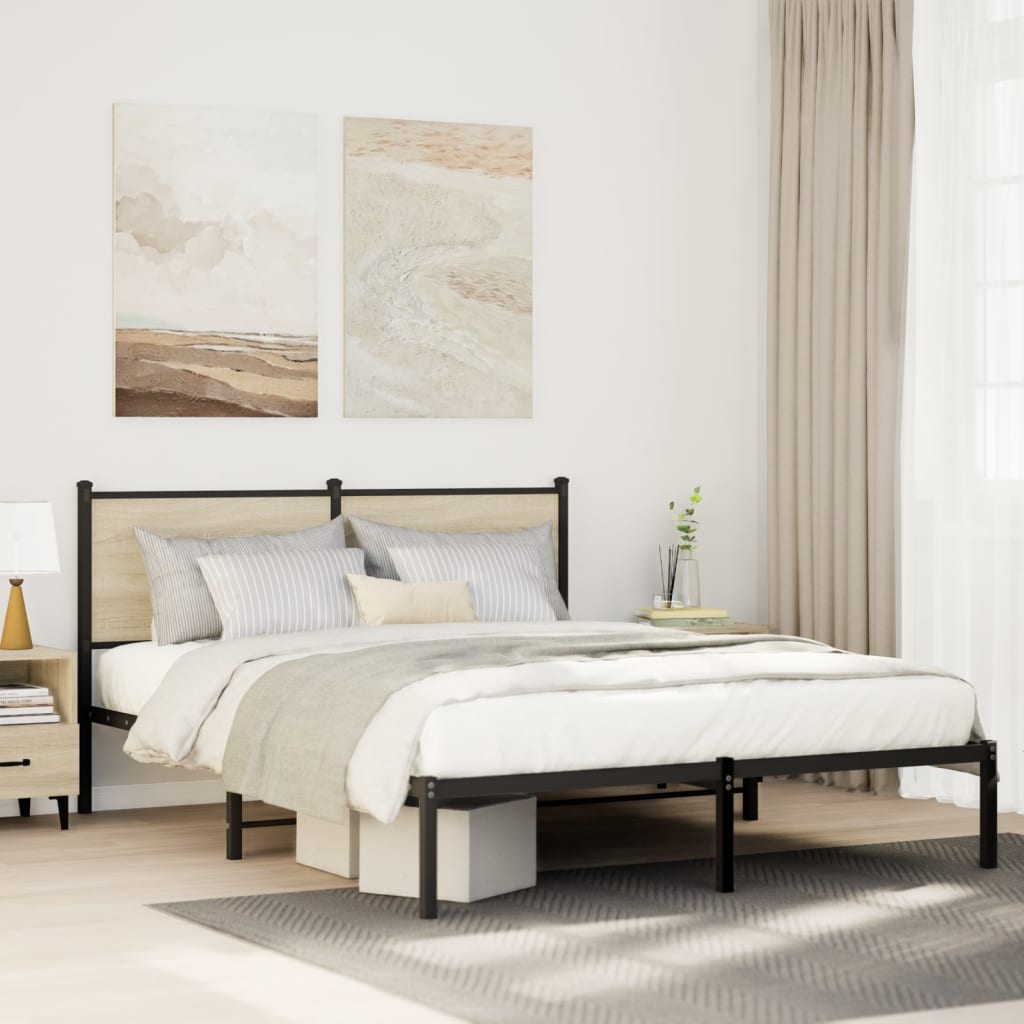 Sonoma Oak Metal Bed Frame 140x190 cm - No Mattress Included