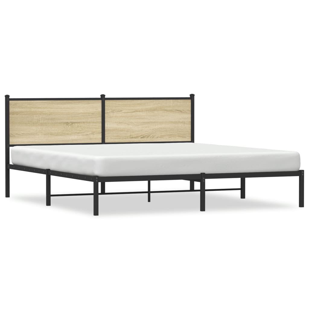Sonoma Oak Metal Bed Frame 160x200 cm - No Mattress Included