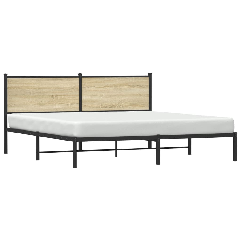 Sonoma Oak Metal Bed Frame 160x200 cm - No Mattress Included