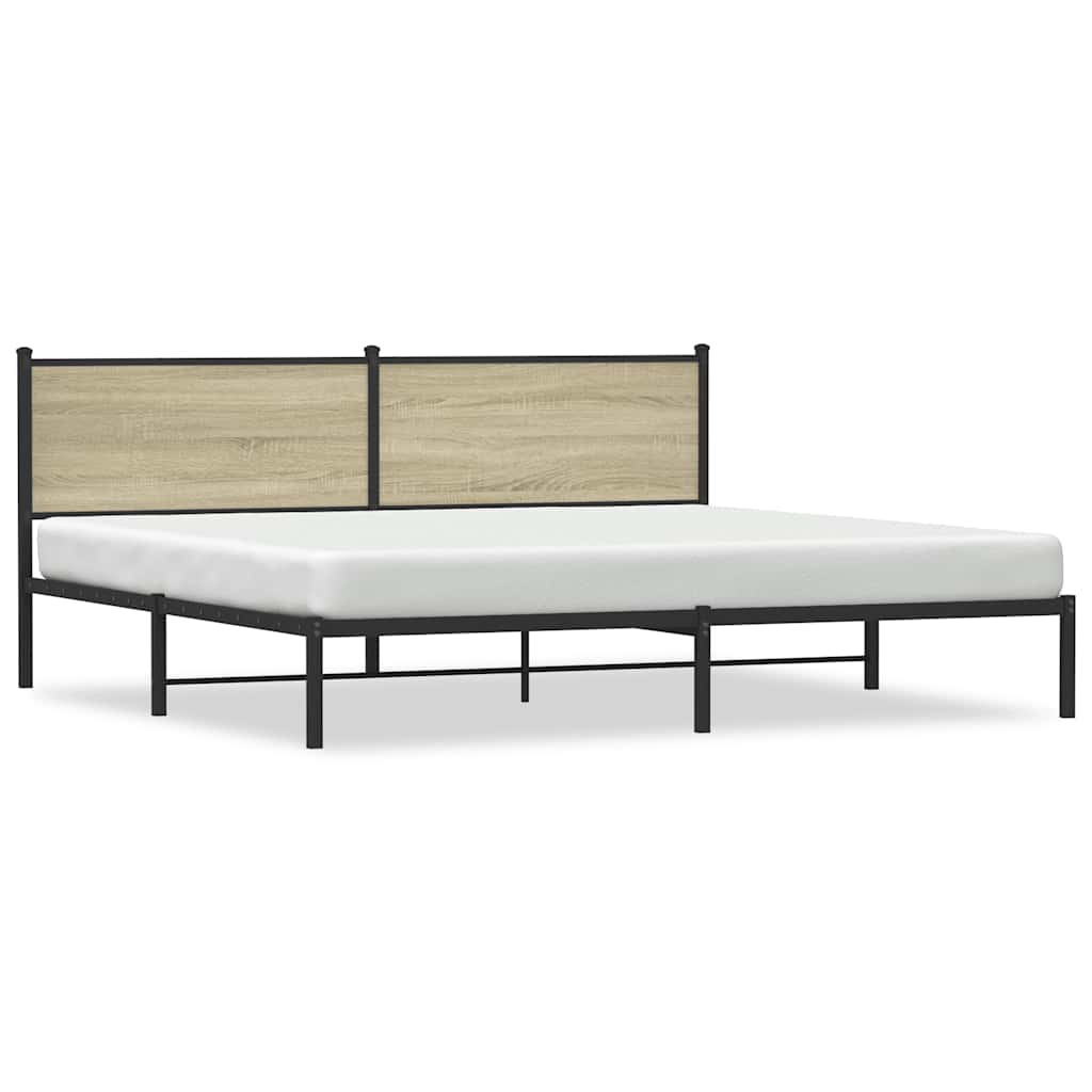 Sonoma Oak Metal Bed Frame 193x203cm - Sturdy and Stylish Design