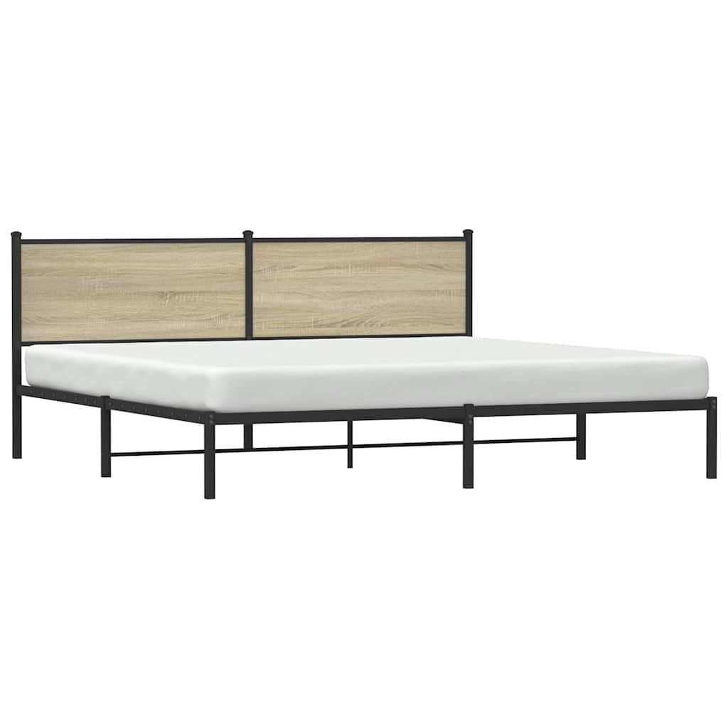 Sonoma Oak Metal Bed Frame 193x203cm - Sturdy and Stylish Design