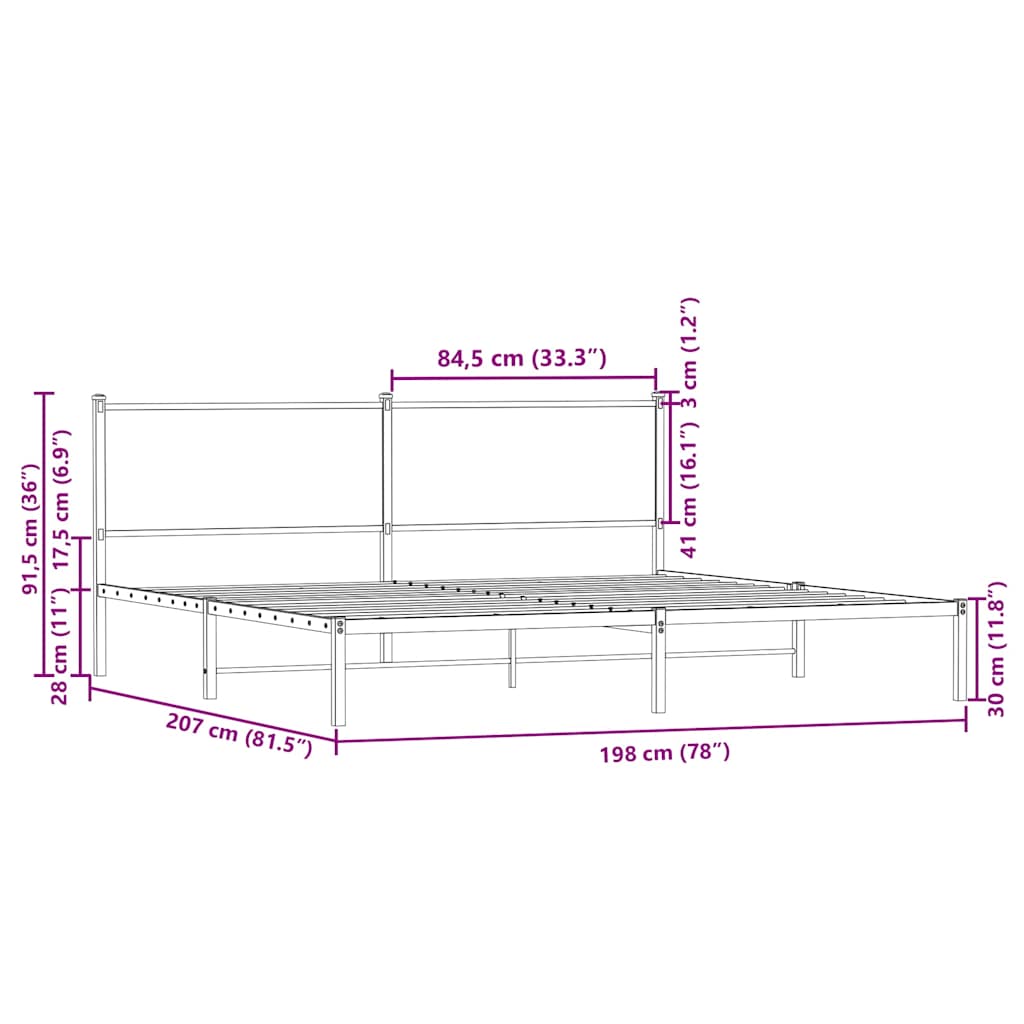 Sonoma Oak Metal Bed Frame 193x203cm - Sturdy and Stylish Design