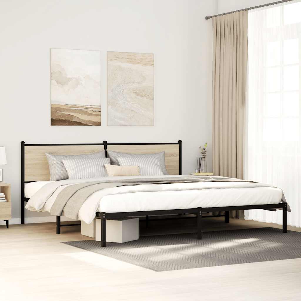 Sonoma Oak Metal Bed Frame 193x203cm - Sturdy and Stylish Design