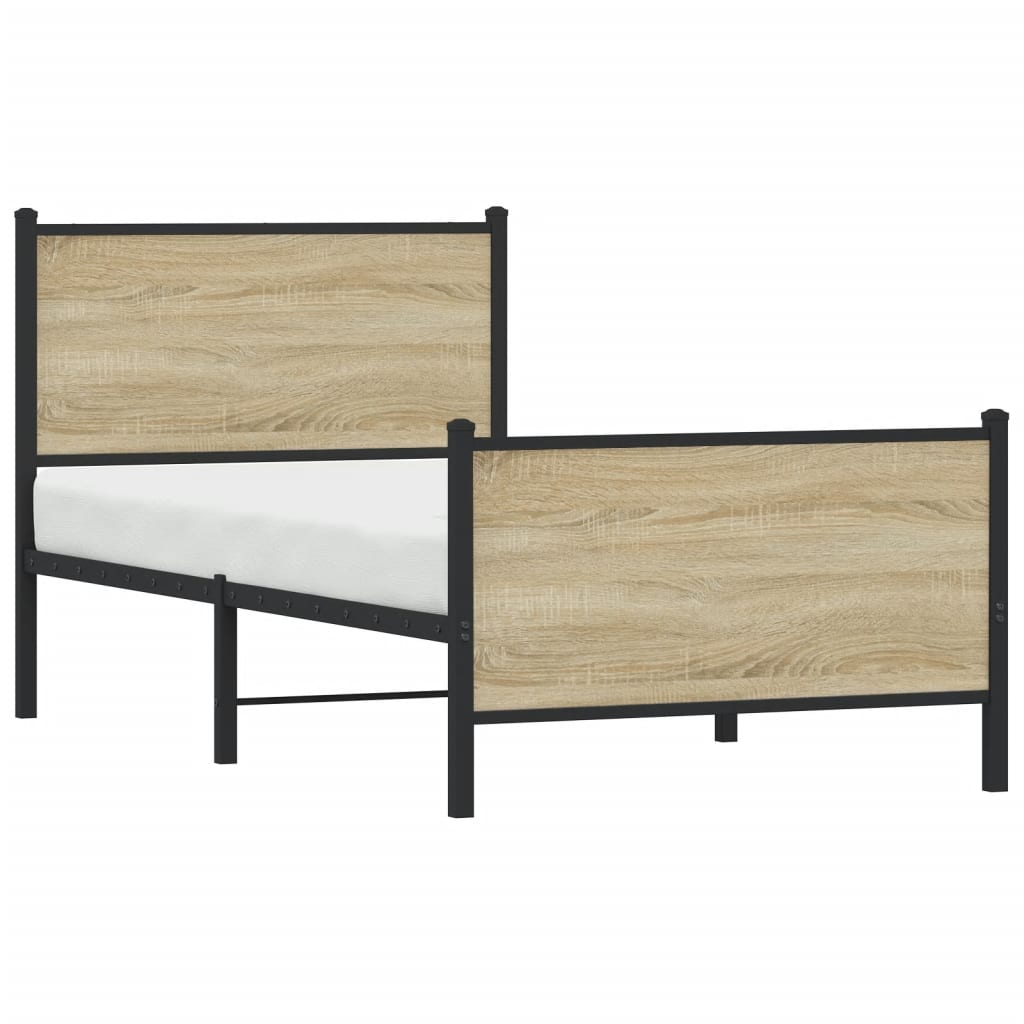 Sonoma Oak Metal Bed Frame 75x190 cm - Small Single Size