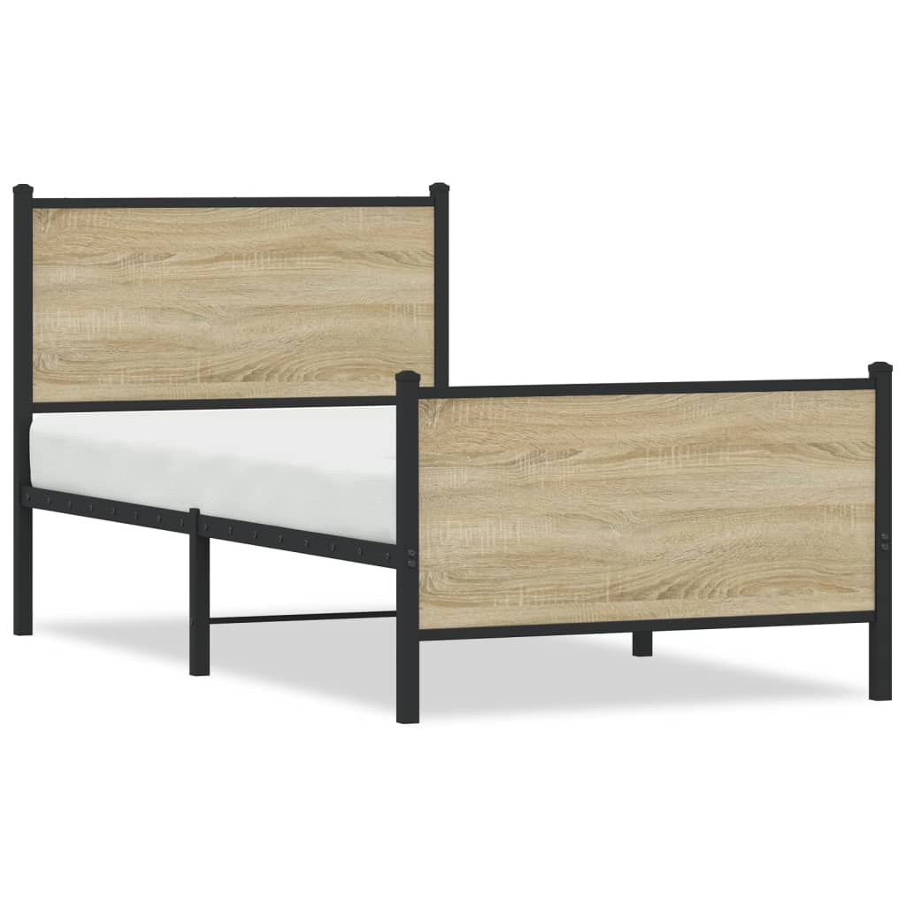 Sonoma Oak Metal Bed Frame 90x190 cm - Single Without Mattress