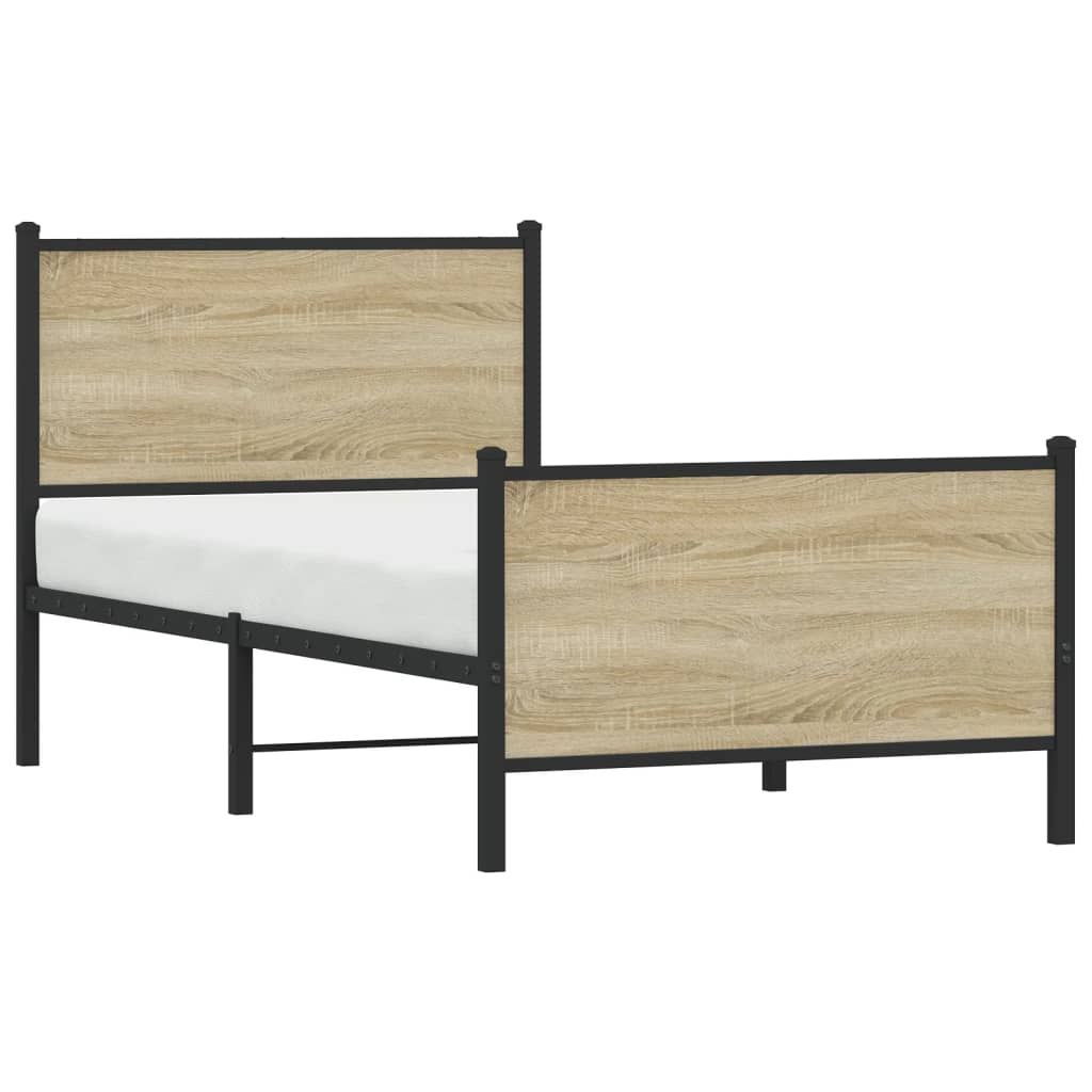 Sonoma Oak Metal Bed Frame 90x200 cm - Sturdy Design, Elegant Finish