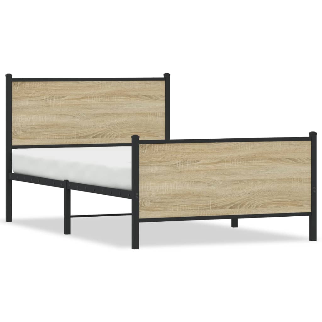 Sonoma Oak Metal Bed Frame 100x200 cm - No Mattress Included