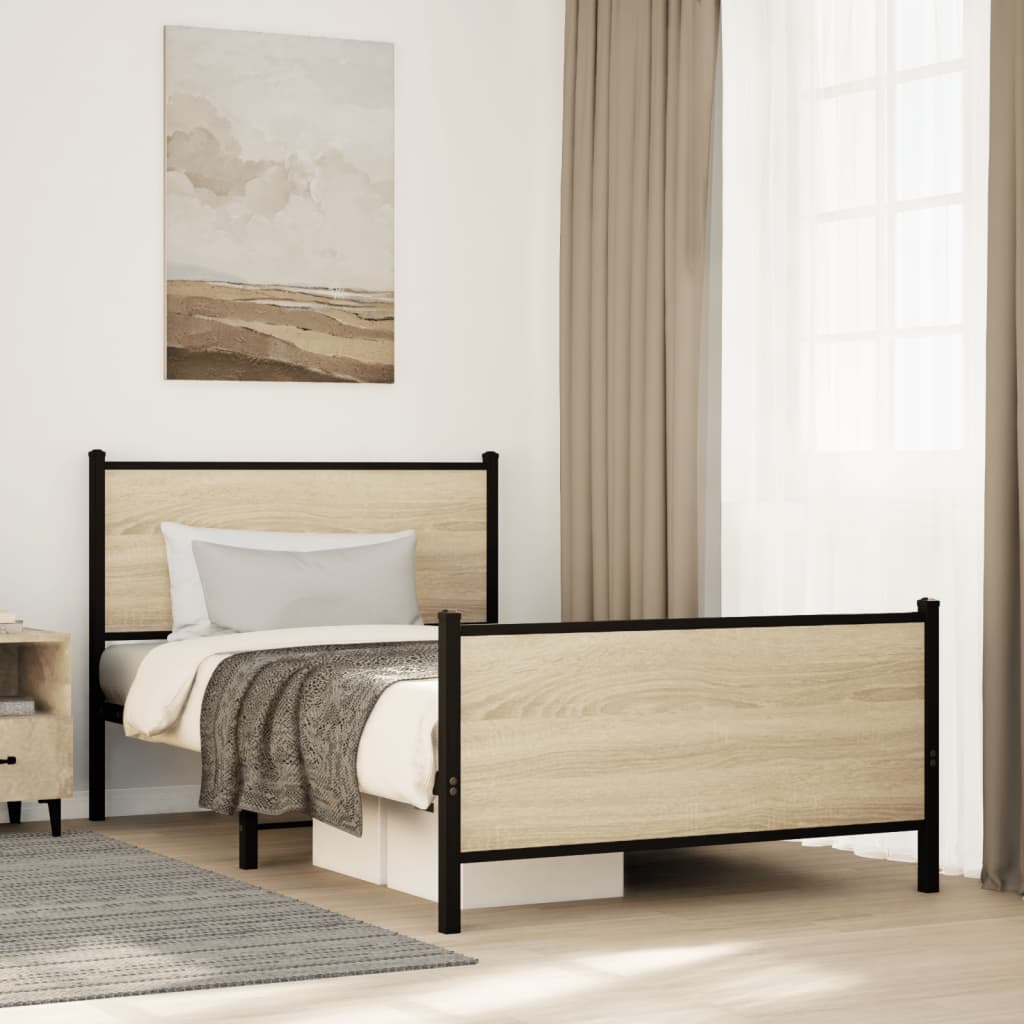 Sonoma Oak Metal Bed Frame 107x203cm - Stylish & Durable Design
