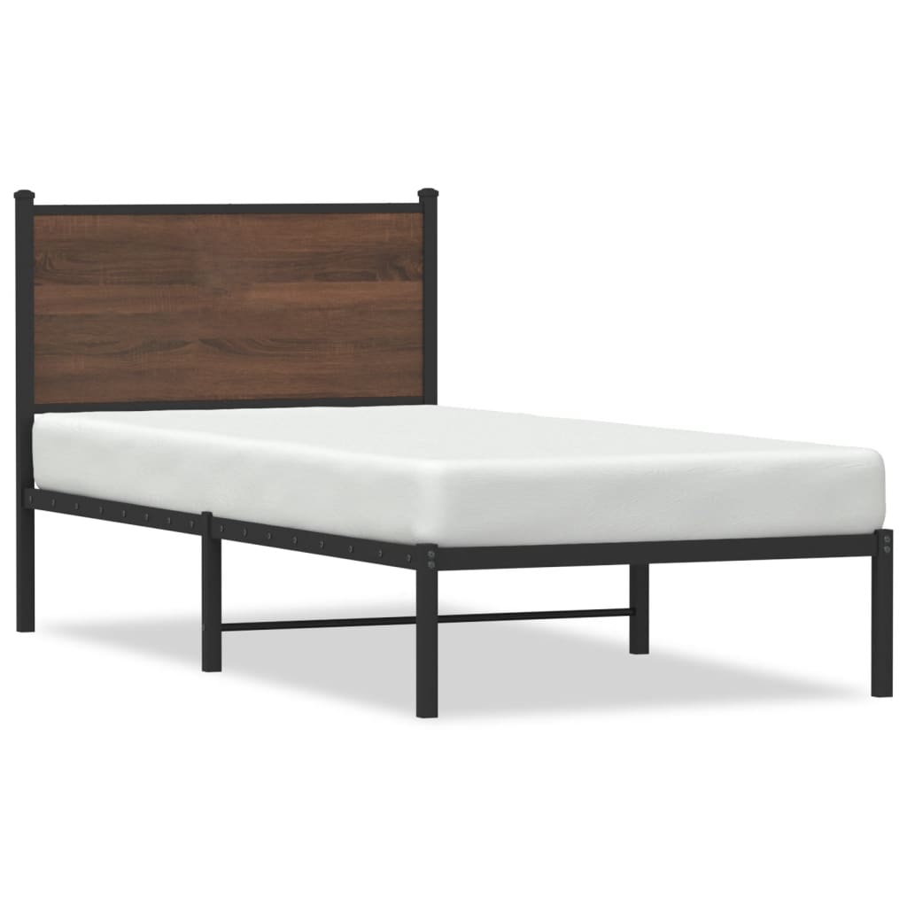 Brown Oak Metal Bed Frame - 75x190 cm Small Single Without Mattress