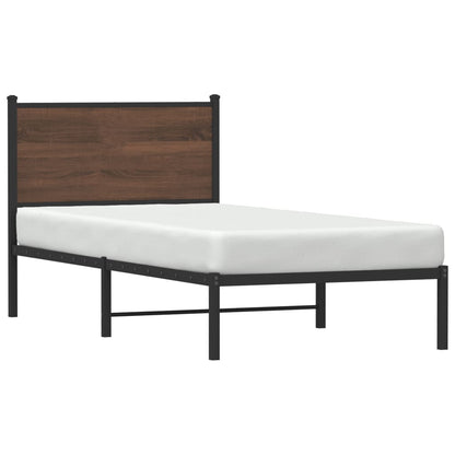Brown Oak Metal Bed Frame - 75x190 cm Small Single Without Mattress