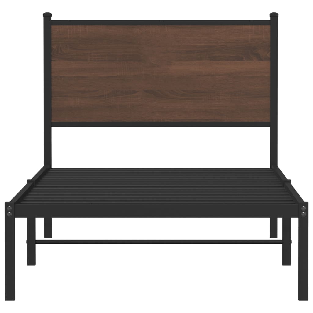 Stylish Brown Oak Metal Bed Frame 80x200 cm - No Mattress Included