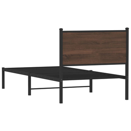 Stylish Brown Oak Metal Bed Frame 80x200 cm - No Mattress Included