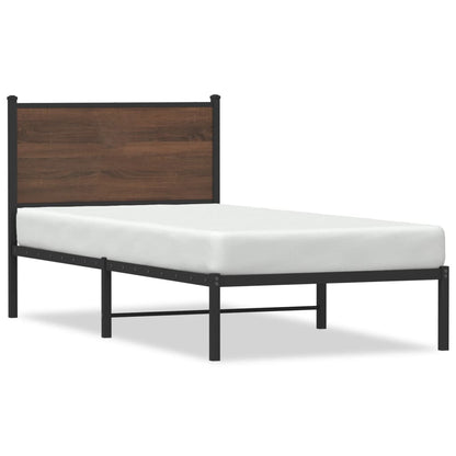 Brown Oak Metal Bed Frame - Single 90x190 cm - No Mattress Included