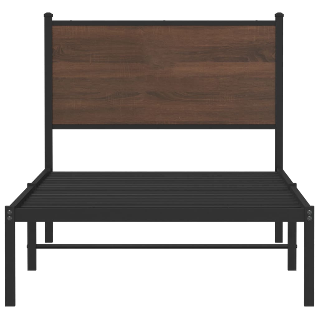 Brown Oak Metal Bed Frame - Single 90x190 cm - No Mattress Included