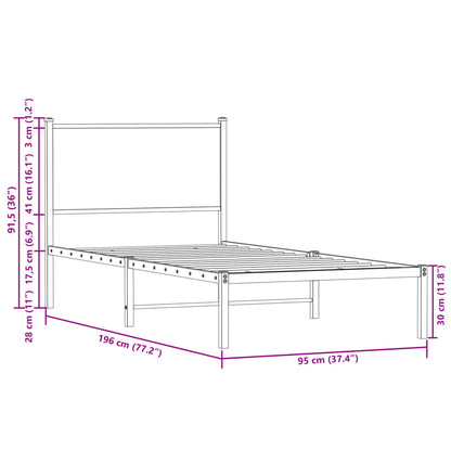 Brown Oak Metal Bed Frame - Single 90x190 cm - No Mattress Included