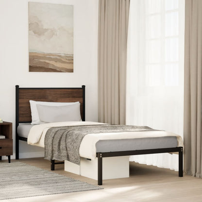 Brown Oak Metal Bed Frame - Single 90x190 cm - No Mattress Included