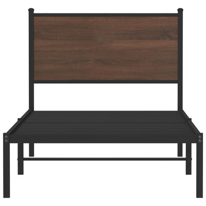 Brown Oak Metal Bed Frame 90x200 cm - No Mattress Included
