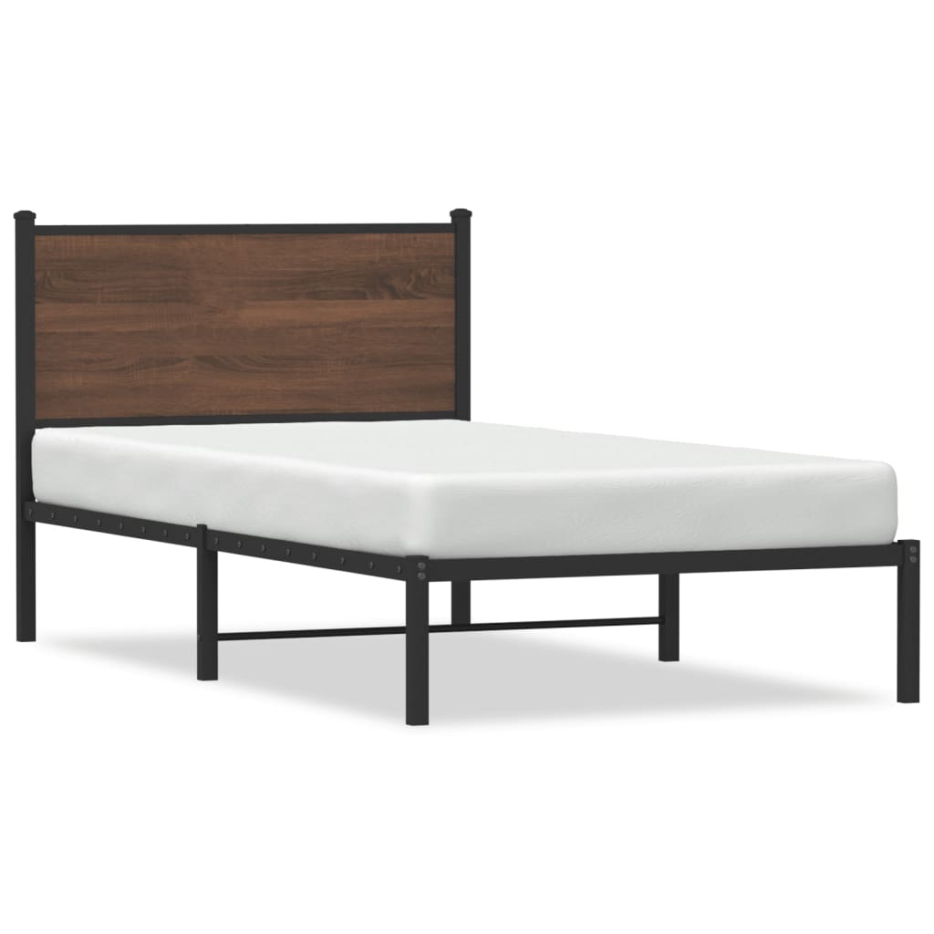 Brown Oak Metal Bed Frame 100x190 cm - Mattress Not Included