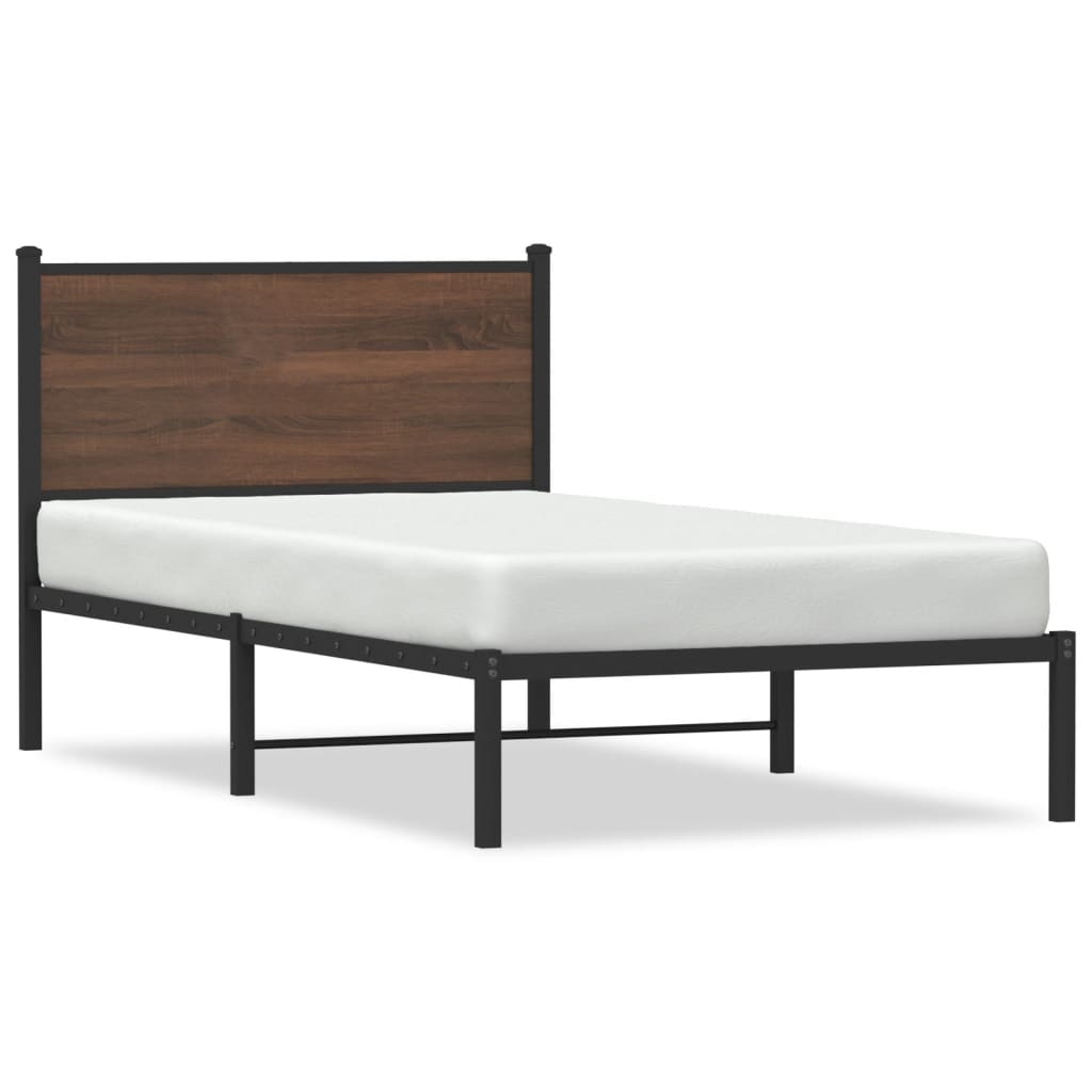 Brown Oak Metal Bed Frame 107x203 cm - Durable & Stylish Design