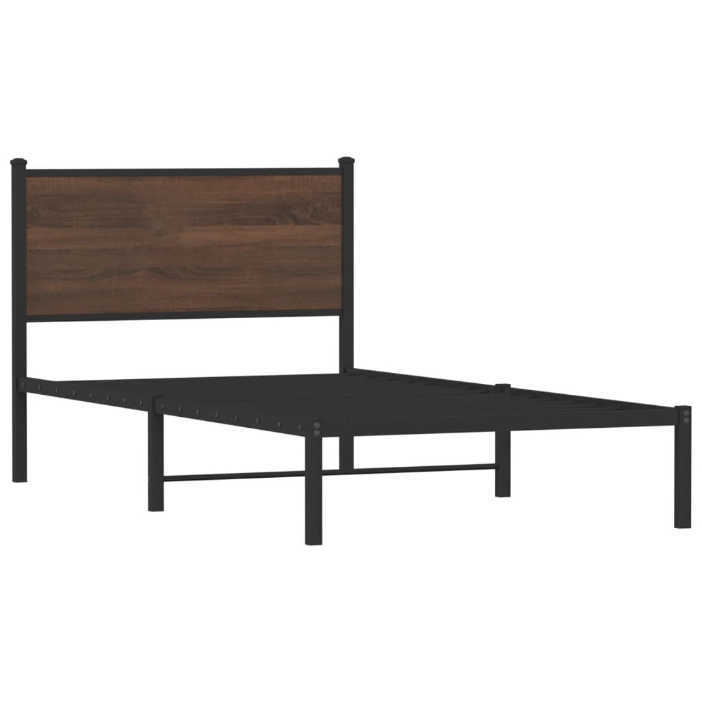Brown Oak Metal Bed Frame 107x203 cm - Durable & Stylish Design