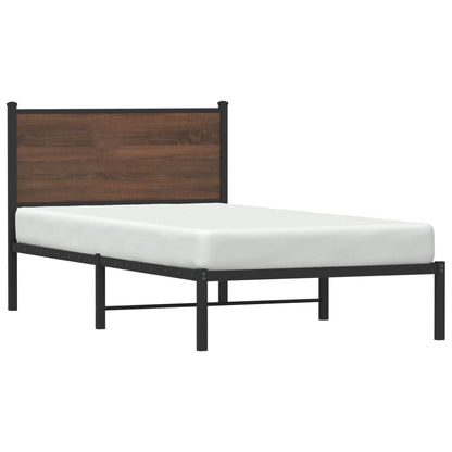 Brown Oak Metal Bed Frame 107x203 cm - Durable & Stylish Design