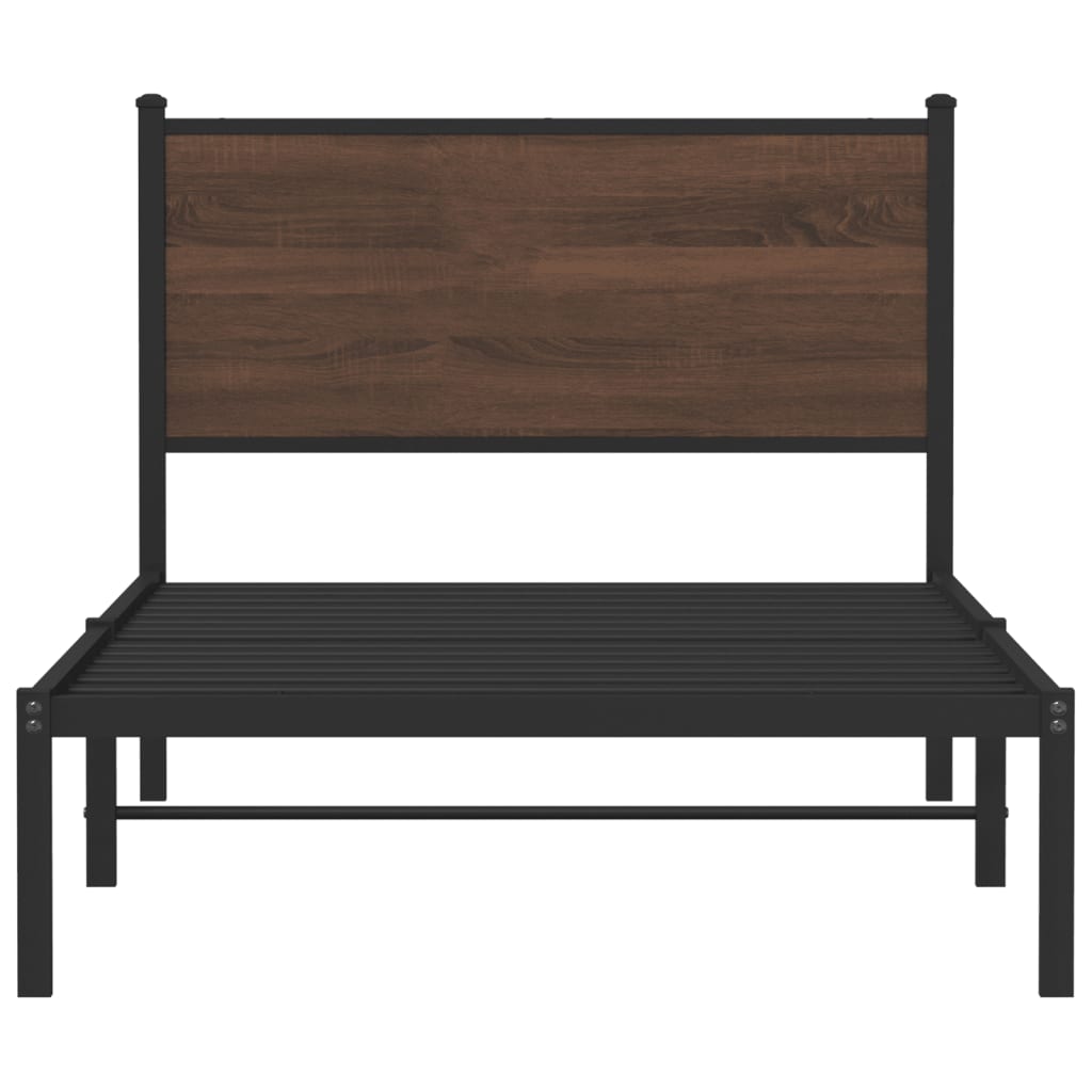 Brown Oak Metal Bed Frame 107x203 cm - Durable & Stylish Design