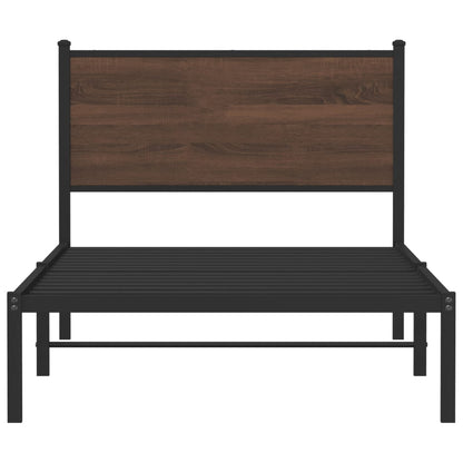 Brown Oak Metal Bed Frame 107x203 cm - Durable & Stylish Design
