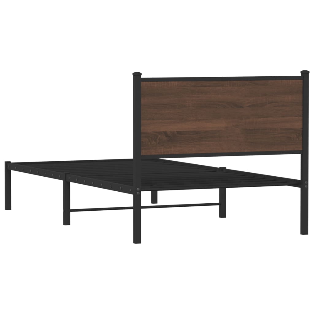Brown Oak Metal Bed Frame 107x203 cm - Durable & Stylish Design