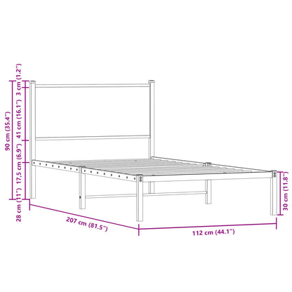 Brown Oak Metal Bed Frame 107x203 cm - Durable & Stylish Design