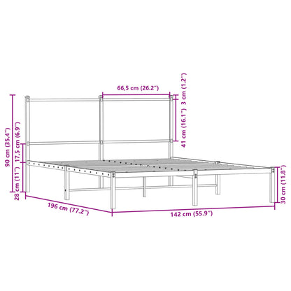 Metal Bed Frame without Mattress Brown Oak 137x190 cm