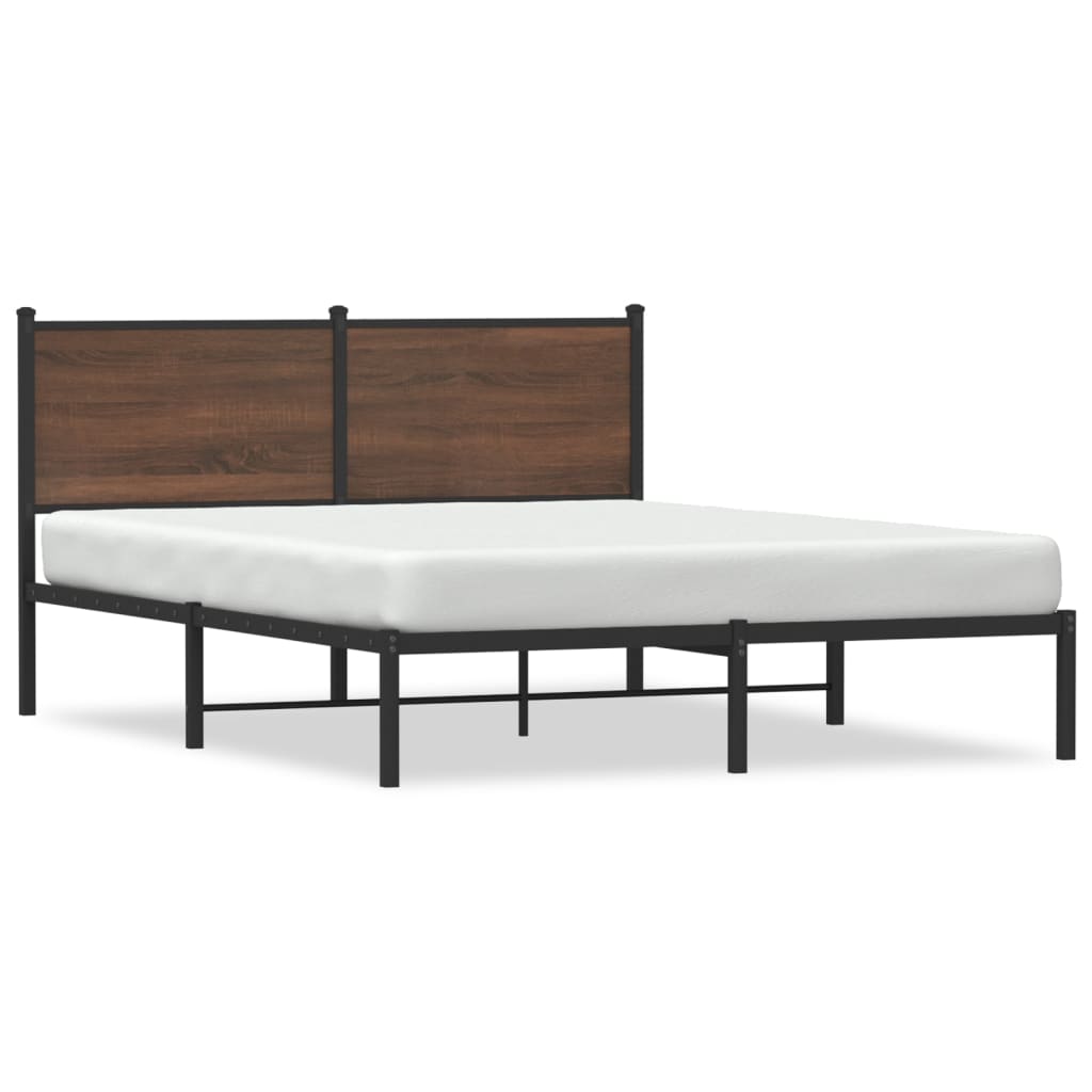 Brown Oak Metal Bed Frame 140x190 cm - Sturdy & Stylish Design