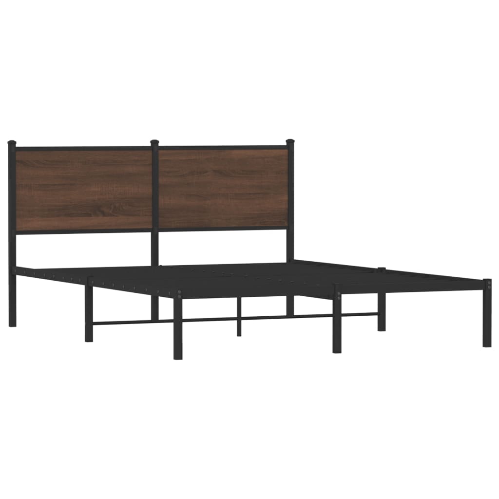 Brown Oak Metal Bed Frame 140x190 cm - Sturdy & Stylish Design