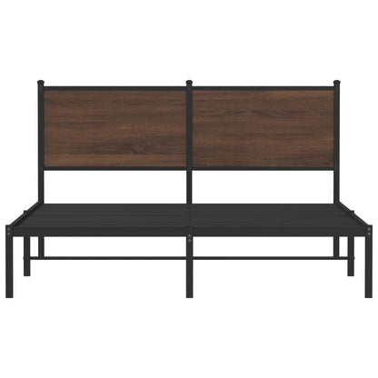 Brown Oak Metal Bed Frame 140x190 cm - Sturdy & Stylish Design