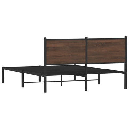 Brown Oak Metal Bed Frame 140x190 cm - Sturdy & Stylish Design