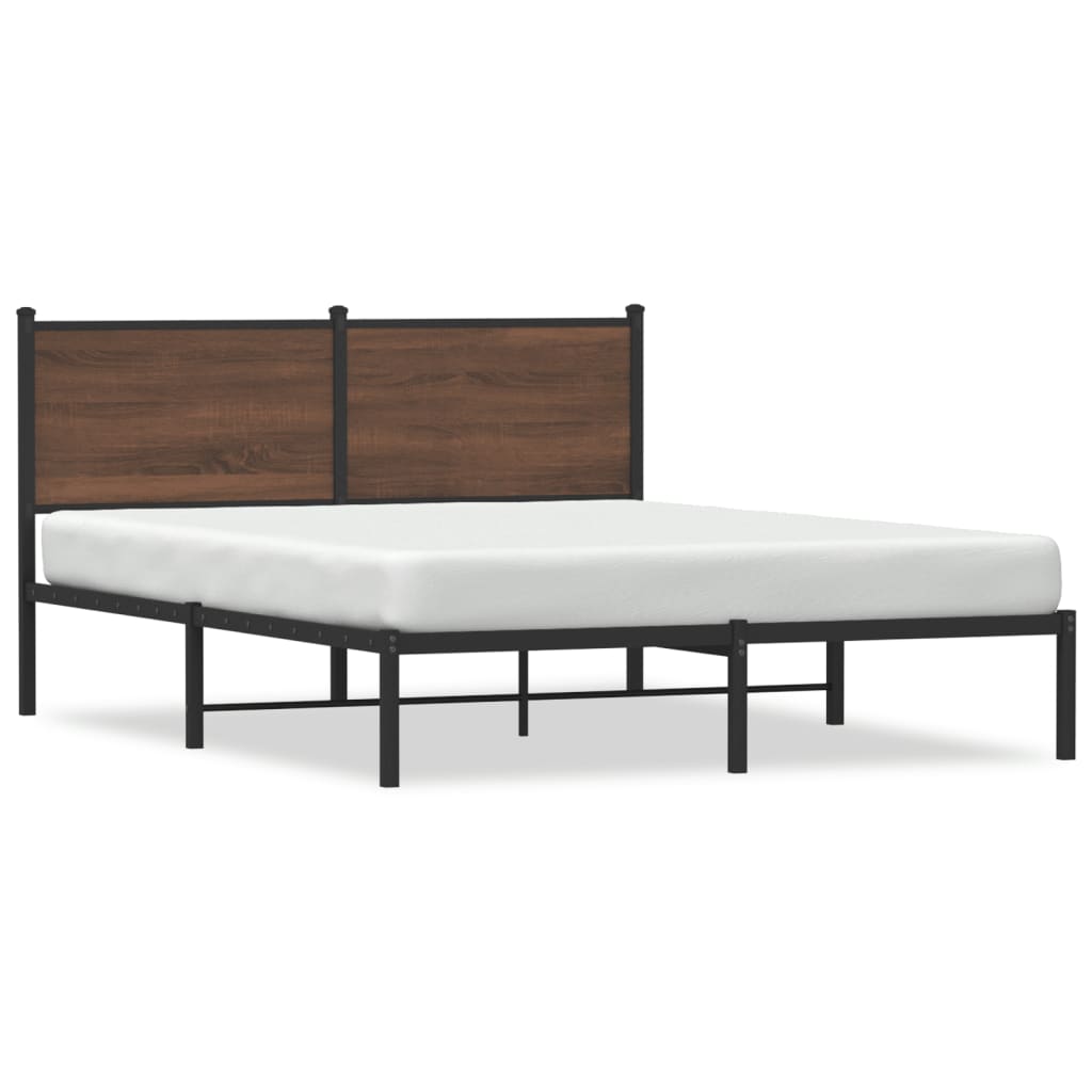 King Size Metal Bed Frame, Brown Oak, 150x200 cm