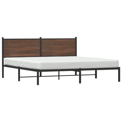 Sturdy Brown Oak Metal Bed Frame 160x200 cm - No Mattress