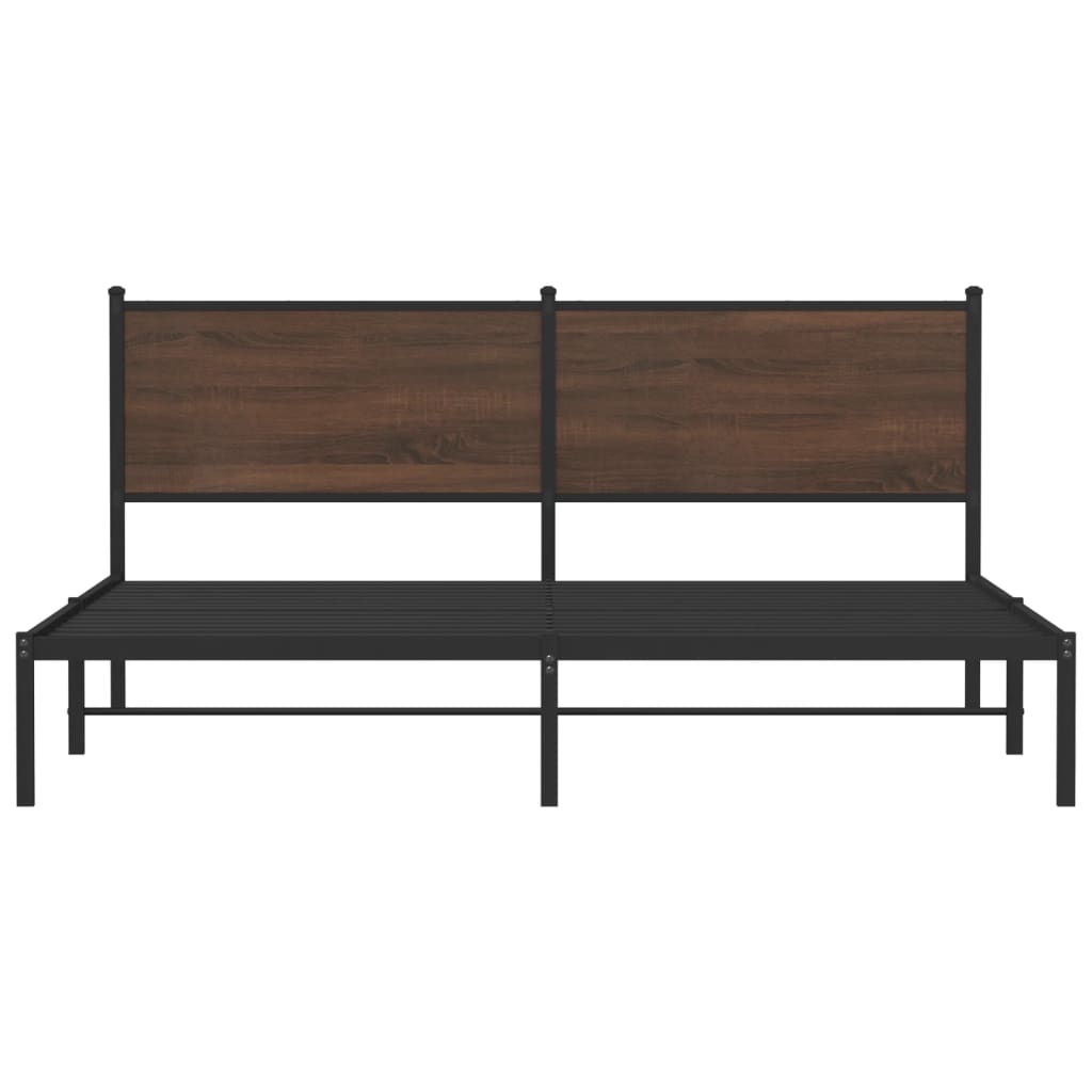 Sturdy Brown Oak Metal Bed Frame 160x200 cm - No Mattress