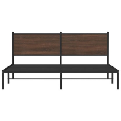 Sturdy Brown Oak Metal Bed Frame 160x200 cm - No Mattress